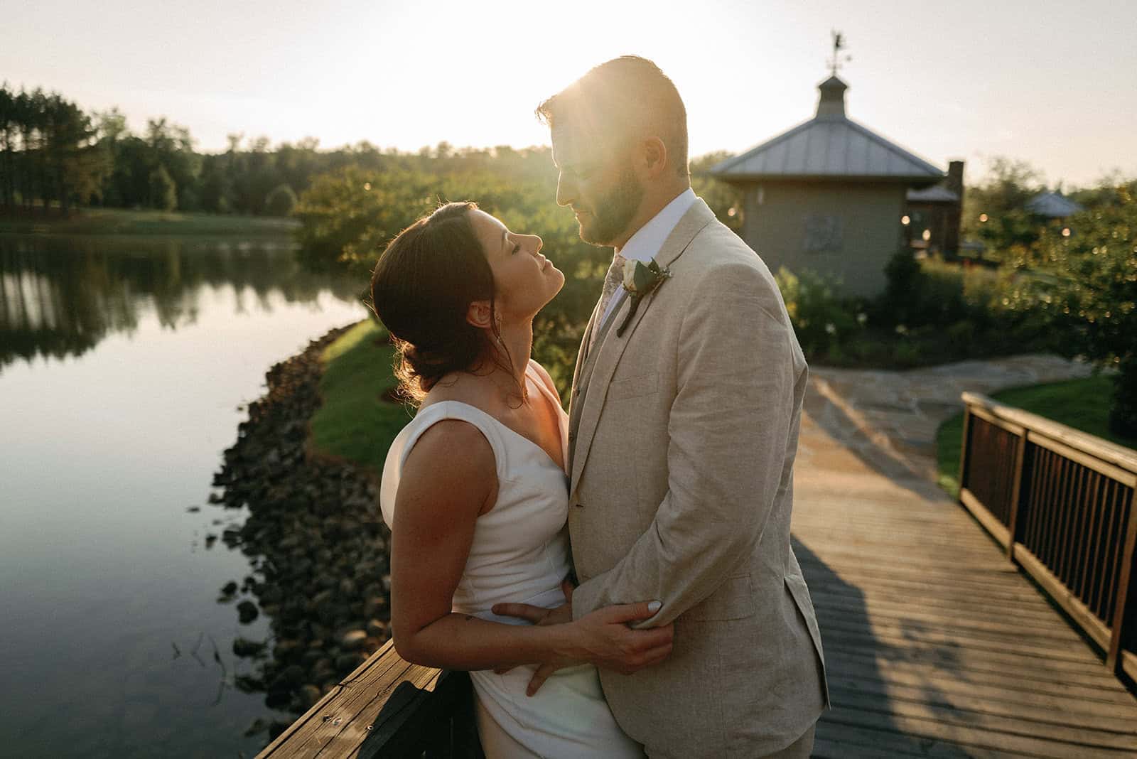 bride and groom on a bridge